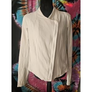 BLANKNYC White Cotton Jacket Asymetical Zip Large Mesh Panels Zip Cuffs Size XL